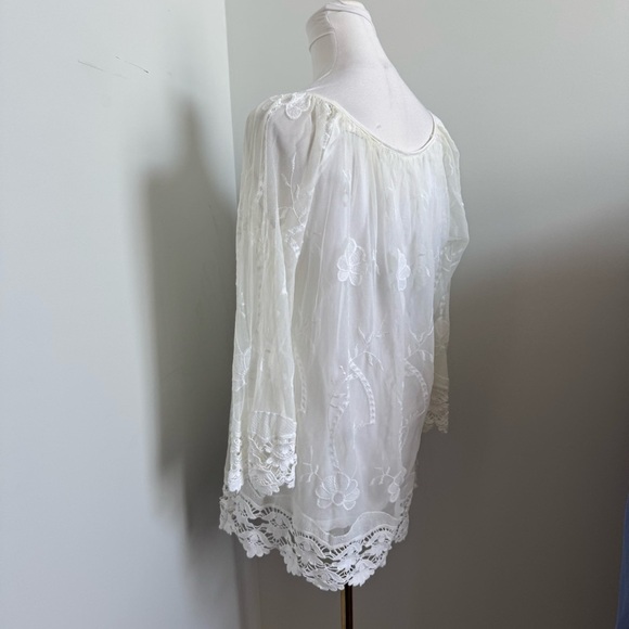 NWT Made in Italy White Embroidered Lace Peasant Boho Top Romantic Cottagecore L - Picture 5 of 9